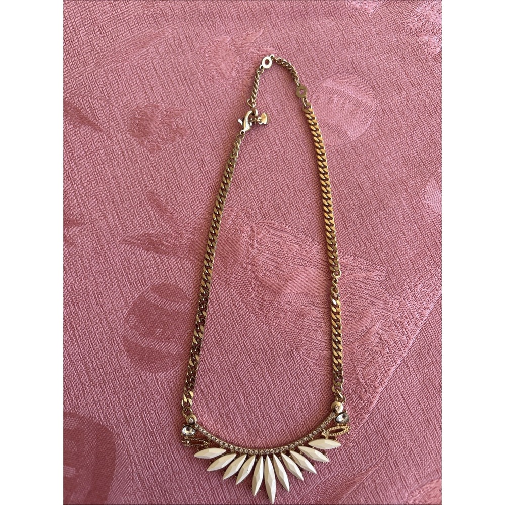 Henri Mendel Statement Necklace Gold Toned & Cream Color 17" Missing 2 Stones - Picture 3 of 8